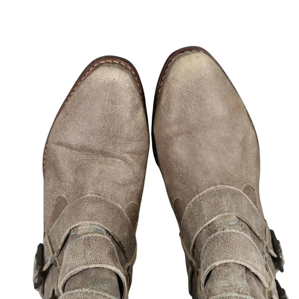 Matisse Shoes Womens 6.5 Booties Fashion Bobbie Leather Buckle Strap Biker Taupe